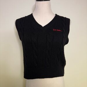 Black Cable Knit Sleeveless Sweater Vest by Let’s Frans